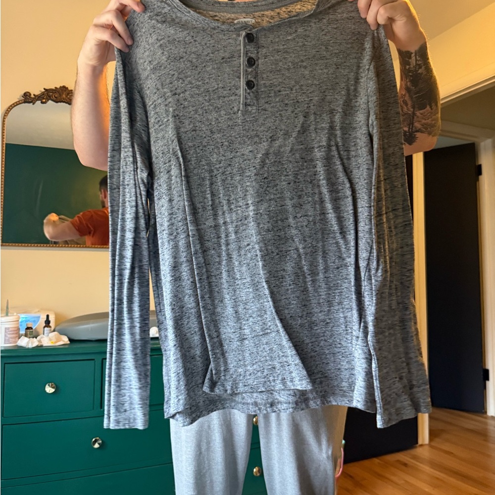 Gray Long Sleeve Henley Shirt